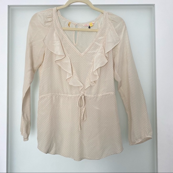 Rebecca Taylor cream ivory silk blouse ruffle pink dot size 2 - Picture 2 of 10